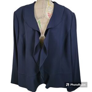 Alex Marie Womens Size 24W Navy Blue Draped Ruffle Collar Blazer Office Feminine